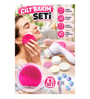 2’li Cilt Bakım Seti – 5 Başlıklı Yüz Temizleme, Peeling ve Masaj Aleti