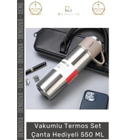 Özel Üretim Paslanmaz Çelik 3 Bardaklı Soğuk Sıcak Termos Vakumlu Termos Set Çanta Hediyeli 550 Ml