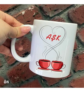 Size Özel Kahve AŞK Seramik Baskılı Kupa Bardaklar
