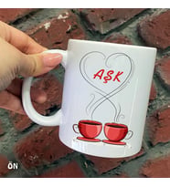 Size Özel Kahve AŞK Seramik Baskılı Kupa Bardaklar