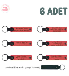 Nar Çiçeği & Lacivert, Yoga Ekibine Özel Üzerinde İsim Yazılı Hatıra Anahtarlık 6’lı Set, Armağan