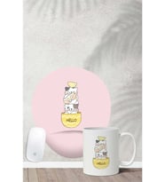 Oyuncu Kediler Desenli Bilek Destekli Mouse Pad Kupa Seti