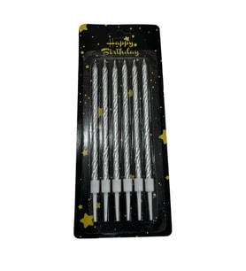 Spiral Gümüş İnce Mum 14 cm 6 lı