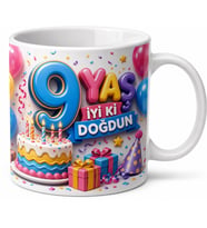 İsimli Kupa 9 Yaş Doğum Günü Baskılı Hediye Bardak Özel Tasarım