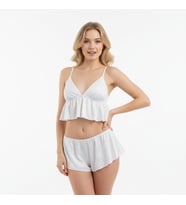 Kadın Çapraz Askı Detaylı Saten Şortlu 2 li Set BB2051 (Beyaz)