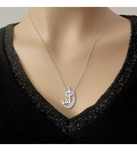 Eliv vav Allah rodium Kaplama Gümüş Kolye (Karışık)