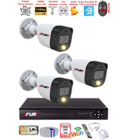 FURY 3 Kameralı 5Mp Lens 2 Mp Görüntü Gece Renkli Full Hd Ultra Led Akıllı Güvenlik Kamerası Seti 320GB