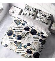 MonoHome White Hexagon 3D Pamuk Saten Çift Kişilik Nevresim Takımı (Karışık)