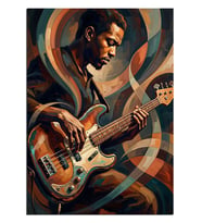 Gitar Çalan Afro Adam Renkli Portre Dekoratif Kanvas - Mdf Ahşap Tablo