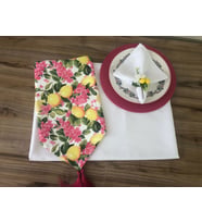 SOFRA SUNUM TAM SET FUŞYA ÇİÇEKLER ARASINDA LİMON DESENLİ (Krem)