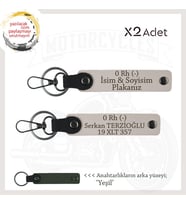 Motosiklet Maceracılarına İsim Plaka ve 0 Rh (-) Kan Grubu Yazılı Deri x2 Anahtarlık Seti, Pudra-Ysl (Çok Renkli)