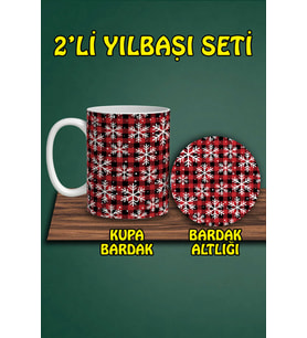 Yılbaşı Temalı Kupa ve Bardak Altlığı Seti
