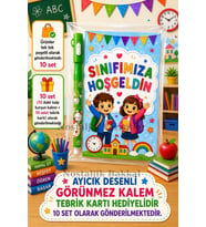 Okula Yeni Başlayan Öğrencilere Sınıfımıza Hoşgeldin Yazılı 10 Adet Hediye Seti Görünmez Kalem Tebrik Kartı Hediyeli