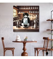 Kare Kanvas Kahve Köşesi Cafe Tablosu Barista Smokin Kedi