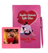 Sevgililer Gününe Özel Pembe Defter Kalem & Instagram Çerçeve Hediye Seti 1