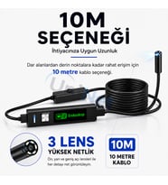 Uninet Iphone Için 10 Metre Wifi Özellikli 3 Kameralı Endoskop Yılan Kamera 1080P Hd