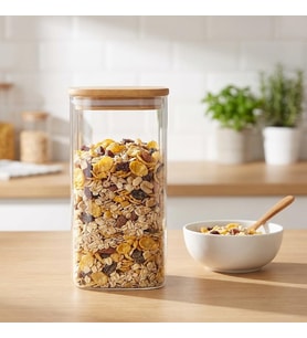 1400ml Sızdırmaz Vakumlu Bambu Kapaklı Borosilikat Cam Kavanoz – Hava Geçirmez & Dayanıklı Gıda Saklama Kabı (10cm x 21cm)