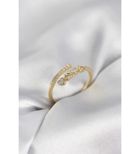 Gold Renk Zirkon Taşlı Minimal Kalp Model Kadın Yüzük 5886