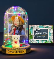 Kişiye Özel Fotoğraflı İsimli Led Işıklı Fanus ve İyi Ki Varsın Hediye Kartı (Model 1)