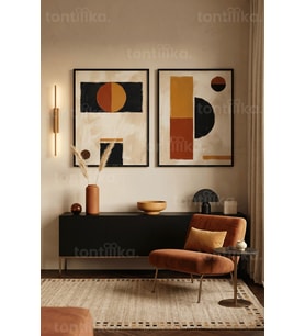 Modern Geometrik Soyut 2'li Ahşap Çerçeveli Tablo Seti