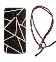 Samsung J6 Plus J7 Prime J7 Pro M20 Kılıf Boyun Asklı Rasta Silikon Pembe Şeritli Mermer 1312