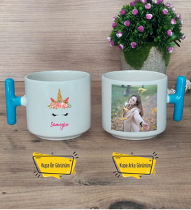 Unicorn Kupa Bardak Fotoğraflı T Mavi Kulplu Arkadaşa Kız Kardeşe Hediye