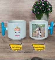 Unicorn Kupa Bardak Fotoğraflı T Mavi Kulplu Arkadaşa Kız Kardeşe Hediye