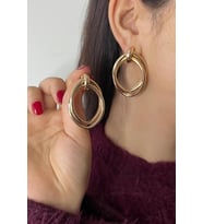 Gold Rose Kaplama İç İçe Geçmeli Oval Premium Çelik Küpe
