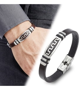 💎 Premium Motifli Ayarlanabilir Kordonlu Erkek Deri Ve Çelik Bileklik 31834B23DD4 - 23 cm