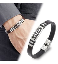 💎 Premium Motifli Ayarlanabilir Kordonlu Erkek Deri Ve Çelik Bileklik 31834B23DD4 - 23 cm