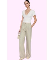 Kadın Geniş Paça Palazzo Pantolon Düz Desen Normal Bel Wide Leg Rahat Günlük Modern Tasarım (Vizon)
