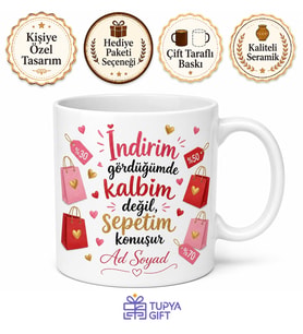 Alışveriş Kolik Kadın Kupası İndirim Temalı Hediye Bardak Baskılı Kupa