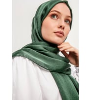 Şaless Tesettür Kadın Janjanlı Krinkıl Abiye Şal-siyah- 70x190cm (Orman Yeşili)