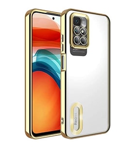 Coverzone Xiaomi Redmi 10 ile uyumlu K?l?f Kamera Korumal? Logo G�steren Parlak renk kenar �izgileri ile ??k bir tasar?m Colored Z-Omega Kapak Gold