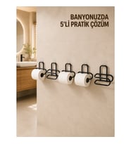 Mey İthalat® 5 Adet Duvara Yapışkanlı WC Kağıtlık Delmeden Montaj Siyah Metal Tuvalet Kağıdı Askısı