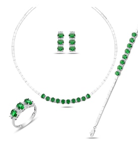 925 Ayar Gümüş 6/4 MM Zümrüt Yeşili Taşlı Tam Tur Su Yolu Set
