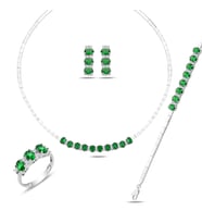 925 Ayar Gümüş 6/4 MM Zümrüt Yeşili Taşlı Tam Tur Su Yolu Set