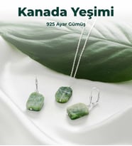 Luxtone Sertifikalı Kanada Yeşimi Set 925 Ayar Gümüş Kolye Küpe Kadın Takı LX1440ST