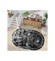 Rovigo Home Dijital Baskı Yıkanabilir Kaymaz Taban Oval Salon Halısı RVG7268-SD1034 (Siyah)