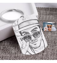 BK Gift Kişiye Özel Tam Boy Karakalem Erkek Karikatürlü Pleksi Anahtarlık-1 (Beyaz)
