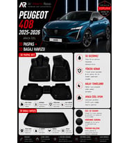 PEUGEOT 408 2025-2026 Araca Özel 3D Paspas + 3D Bagaj Havuzu