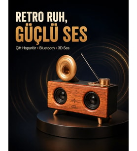Gramafon Tasarımlı Bluetooth Hoparlör 3D Ses Teknolojili Çok Fonksiyonlu