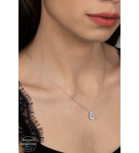 SWAROVSKİ CRYSTAL TEK TAŞ BAGET  925 AYAR GÜMÜŞ KOLYE