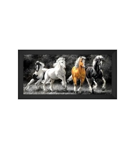 Yağlı Boya Atlar Motifli Kanvas Tablo 80 x 110 cm Siyah Çerçeve
