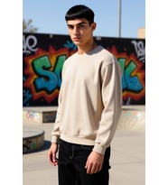 Erkek Bisiklet Yaka Standart Kol Oversize Waffle Dokuma Sweatshirt Fonksiyonel Dayanıklı Şık