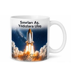 Uzay Mekiği Kalkışı Çizimli Sınırları Aşıp Yıldızlara Ulaşan Kupa Bardak Hediye