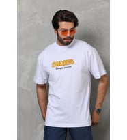 Erkek Kısa Kol Yazlık Tişört Bisiklet Yaka Baskılı Oversize T-Shirt - Beyaz