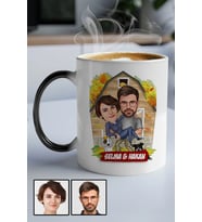 Sevgiliye Özel Hediye Ev Temalı Karikatürlü Sihirli Kupa Bardak