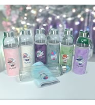 Figürlü Peluş Kılıflı Renkli Cam Matara Suluk 500 ml HK5017 (Açık Pembe)