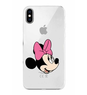 Apple iPhone XS Uyumlu Kamera Korumalı Tıpalı Kapak Minnie Mouse TasarımlıŞeffaf Kılıf